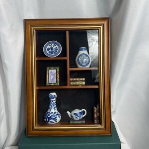 Asian-Inspired Blue & White Mini Porcelain Shadow Box Wall Art Decor